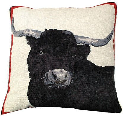 Black Steer, 20"x20" Needlepoint Pillow