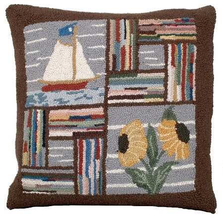 Booth Bay Sailboat 18x18 hooked pillow