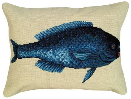Blue Fish 16 x 20 needlepoint pillow