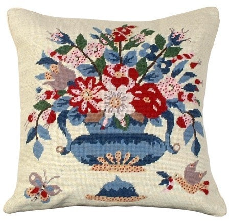 Blue Vase Butterfly 18" x 18" needle point Pillow
