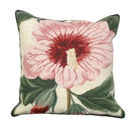 Syrian Hibiscus 18" x 18 needlepoint pillow