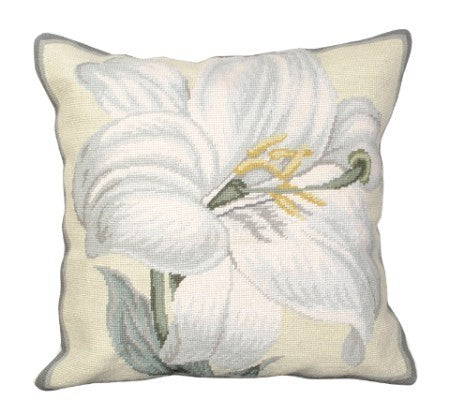 White Lily 18" x 18 needlepoint pillow