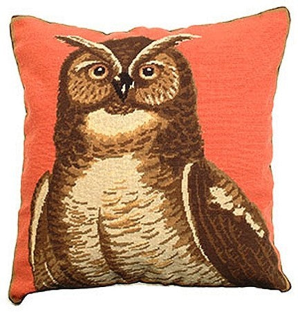 Great Horned Owl 18" x 18 needlepoint pillow
