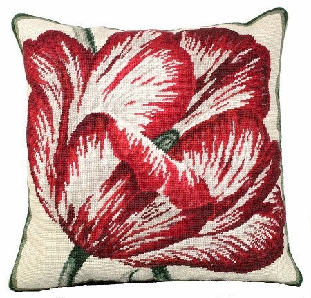 Large Tulip 18" x 18 needlepoint pillow, Beige Velvet Back