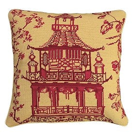 Red Pagoda 18" x 18" Needlepoint Pillow
