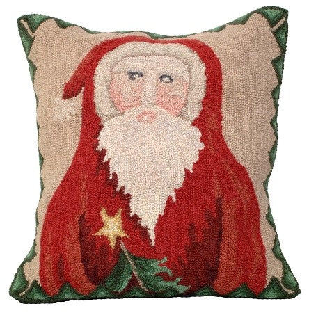 Santa Star Tree 18" x 18 Hooked Wool Pillow