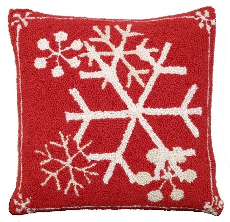 Snow Flakes 16 x 16 Hooked Wool Pillow