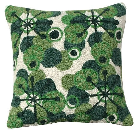 Retro Green 18" x 18 Hooked Wool Pillow