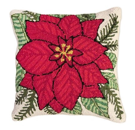 POINSETTIA 18" x18" Hand Hooked Pillow