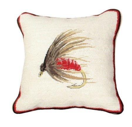 Hackle Fly 12" x 12 Mixed-Stitch needlepoint pillow