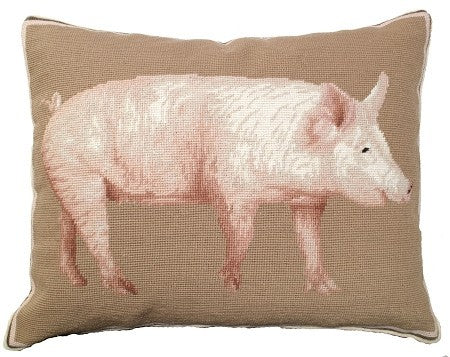 American Yorkshire Pig - 16 x 20 - needlepoint pillow
