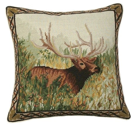 Elk in the Woods 18"x18" needlepoint pillow