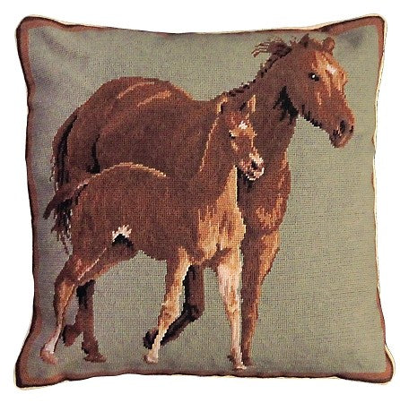 QUARTER HORSES 20"x20" needlepoint pillow