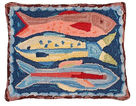 Swimming Fish Hooked Wool Pillow 16' x 20"