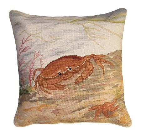 Crab and Sea Star 18"x18" Needlepoint Pillow