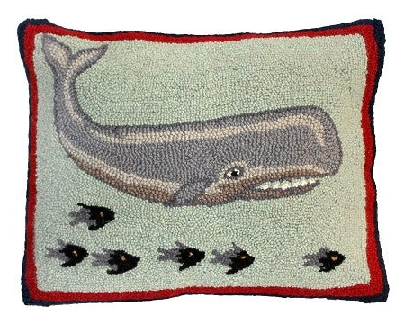 Whale and Fish, 16" x 20" Hooked PIllow