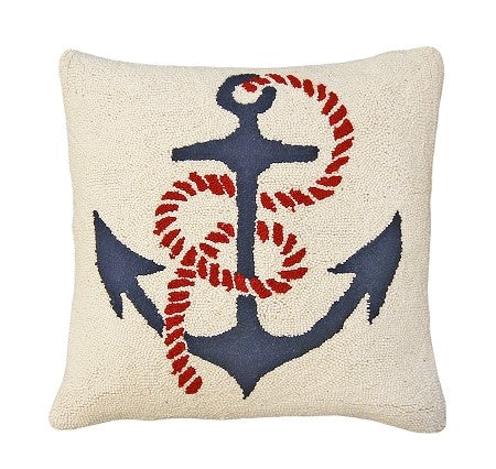Anchor's Away 20" x 20" Hooked Wool Pillow