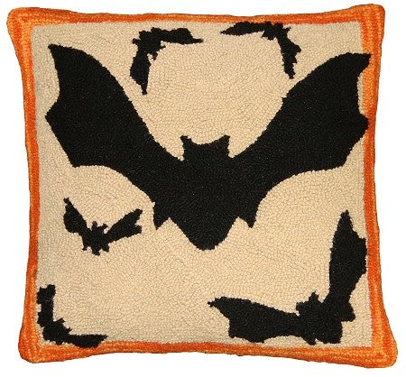 Bats 18" x 18" Hand Hooked Pillow