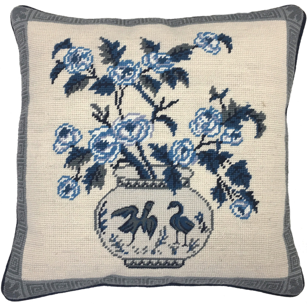 Blue Bouquet II - Needlepoint Pillow 16"x16"