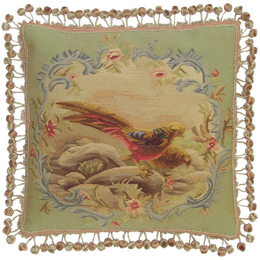 Two Pheasants Facing Right - 20" x 20" Aubusson pillow