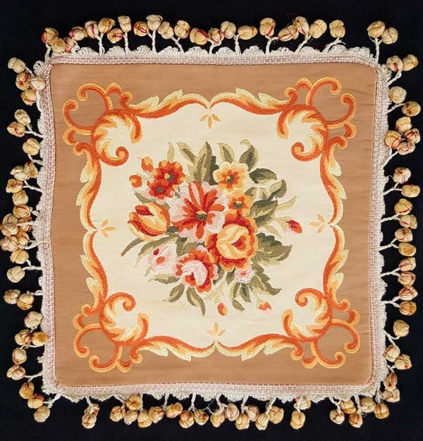 Square Flourish Taupe Embroidered - 18" x 18"