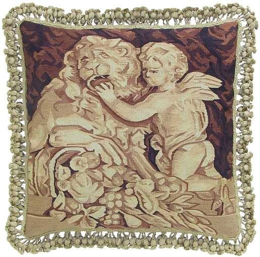 Cupid and Lion - 20" x 20" Aubusson pillow